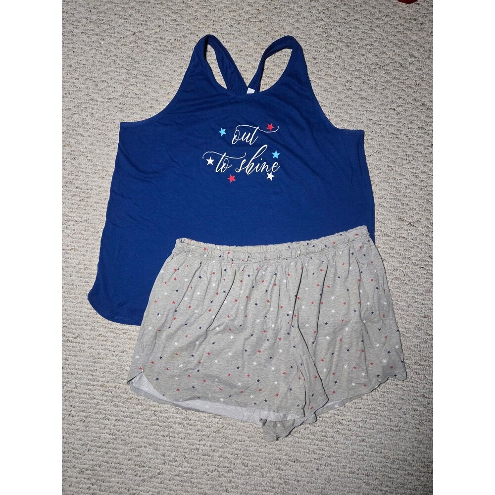 Lane Bryant Sleep Pajamas Set Tank Top Shorts America Blue Gray Plus Size 18/20